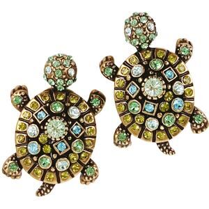 Heidi Daus Simply Irresistible Greem Turtle Clip On Earrings Figural Swarovski